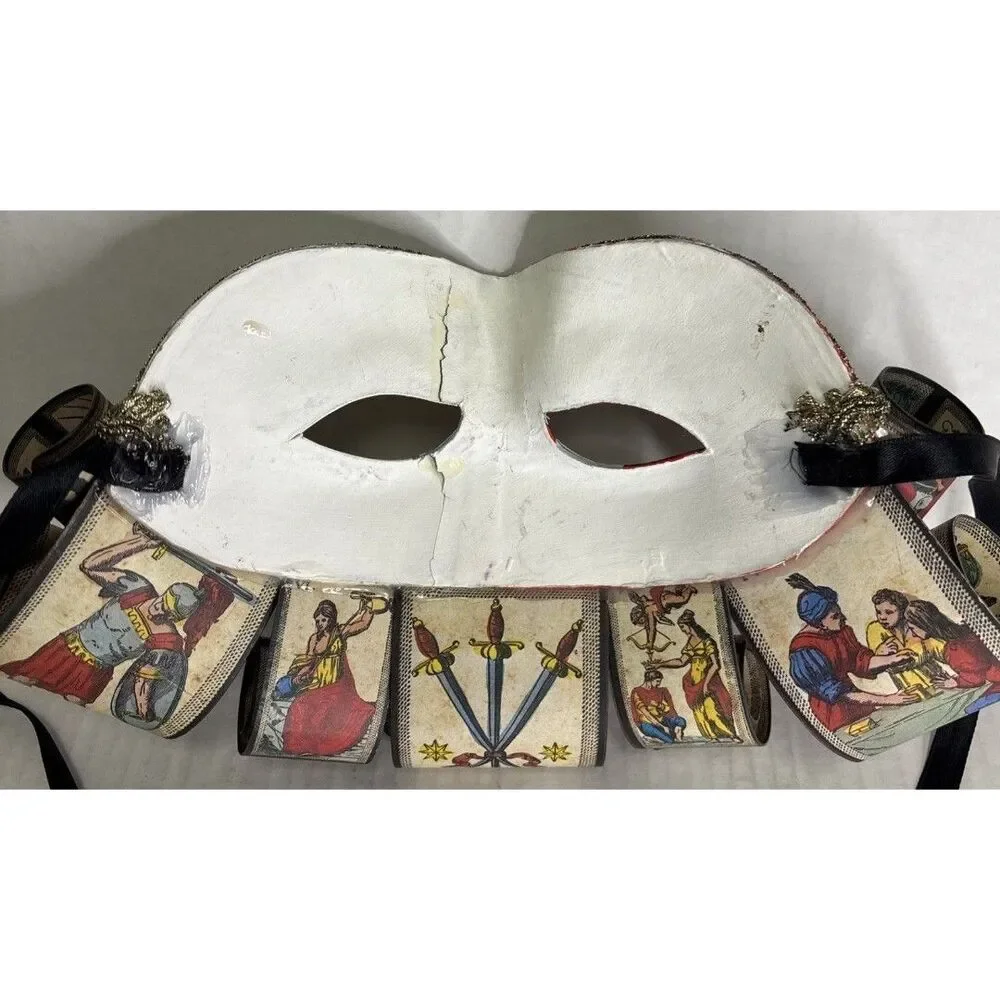 RARE Venetian Style Jester Masquerade Mask With Tarot Card Accents Handmade